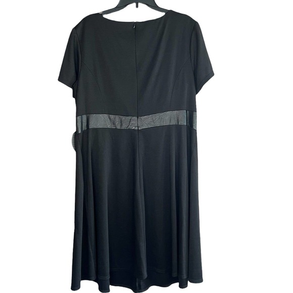 ABS Collection Dress Womens 2X Black Faux Leather Accent Short Sleeve New - Picture 2 of 3